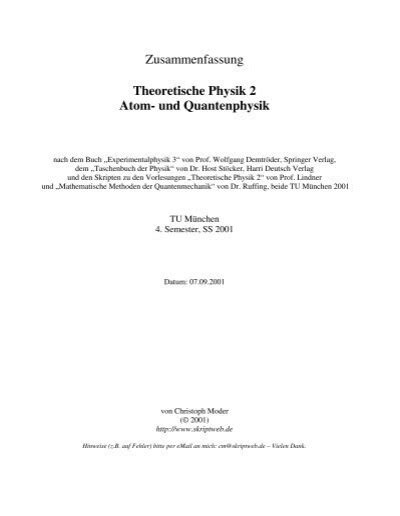 Theoretische Physik 2 Atom Und Quantenphysik Skriptweb