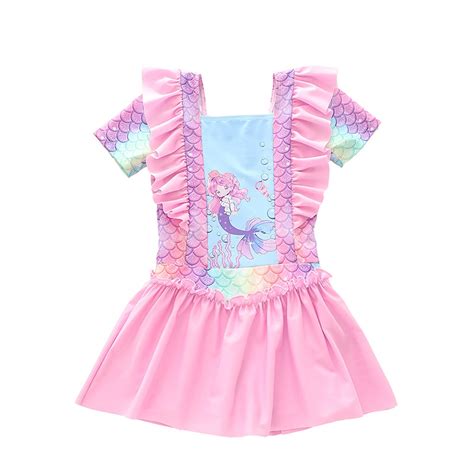 Girls One-Piece Mermaid Swimsuit Short Sleeve Swimwear Bathing Suit