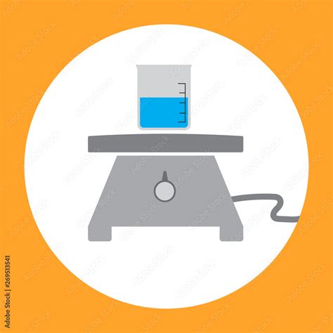 Icon Of Science Action A Beaker With Blue Water Boiling On An Electric Hot Plate Stock