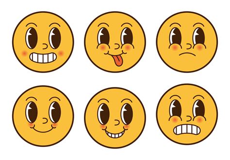 Set of retro smile stickers. Groovy collection different emotions. 70s ...