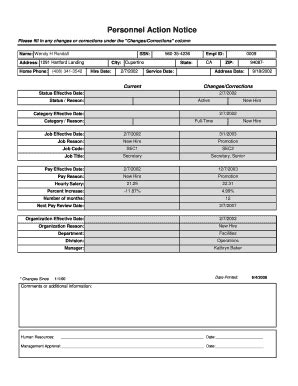 Fillable Online Personnel Action Notice With Prompt Auxilliumcom Fax