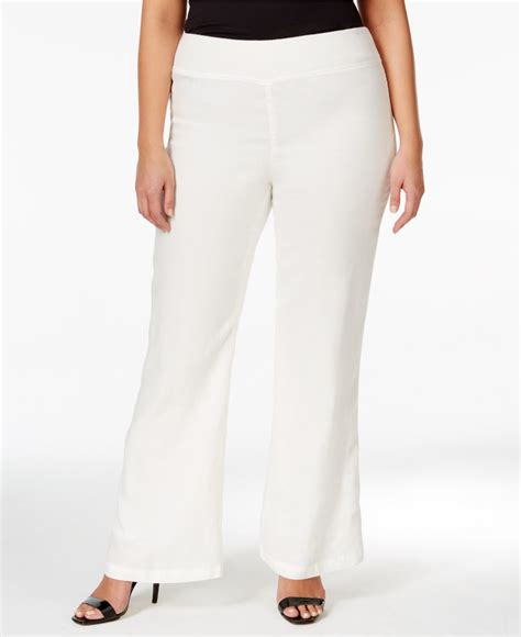 Calvin Klein Plus Size Pull On Wide Leg Linen Pants In White Soft