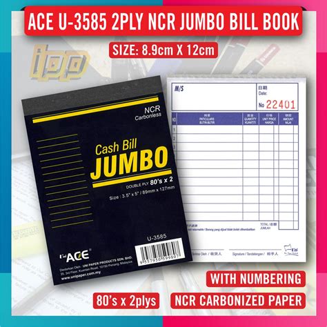 Uni Ace Jumbo Cash Bill Book Ncr Ply Cm X Cm Buku Bil Tunai