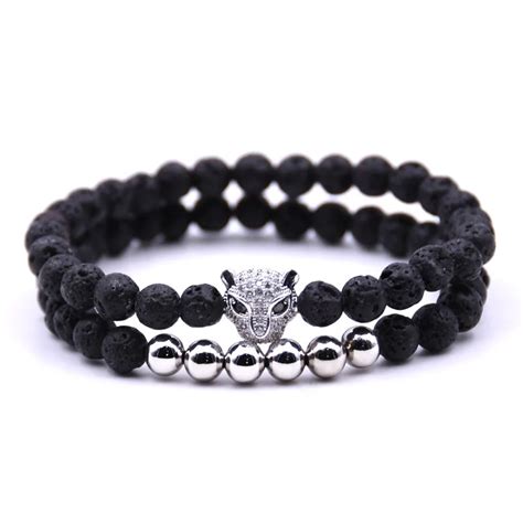 Aliexpress Buy Pcs Set Men Leopard Head Bracelet Natural Beads