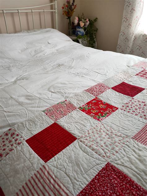 Red And White Quilt Red And White Patchwork Quilt Patchwork Etsy