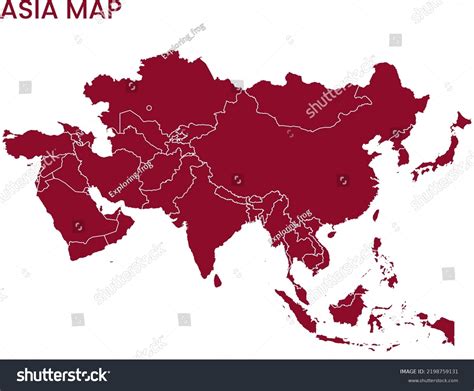 High Detailed Map Asia Continent Outline Stock Illustration