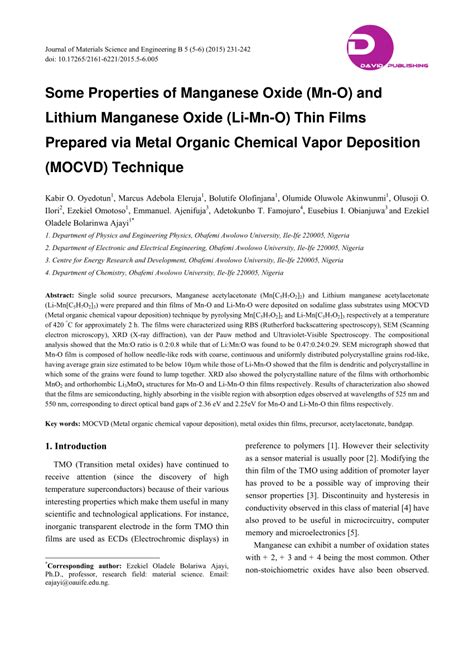 (PDF) Some Properties of Manganese Oxide (Mn-O) and Lithium Manganese ...