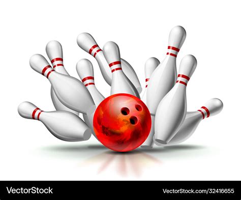 Red Bowling Ball Crashing Into Pins Royalty Free Vector