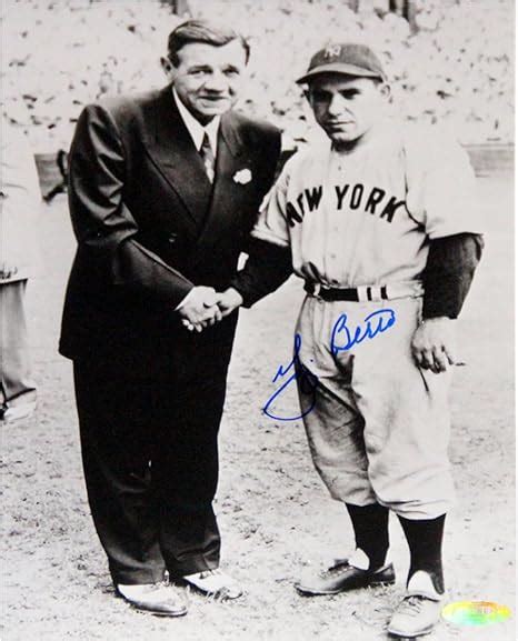 Yogi Berra Signed Shaking Hands With Babe Ruth B W X Photograph At