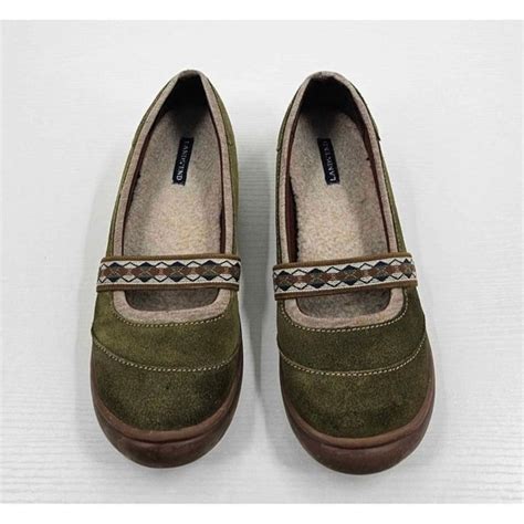 Lands End Green Suede Slip On Mary Jane Flat Shoe Depop