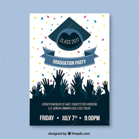 Free Vector Graduation Party Leaflet With Silhouettes And Confetti