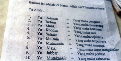 Teks Asmaul Husna Latin Nadhom Asma Ul Husna Lengkap Arab Latin Dan