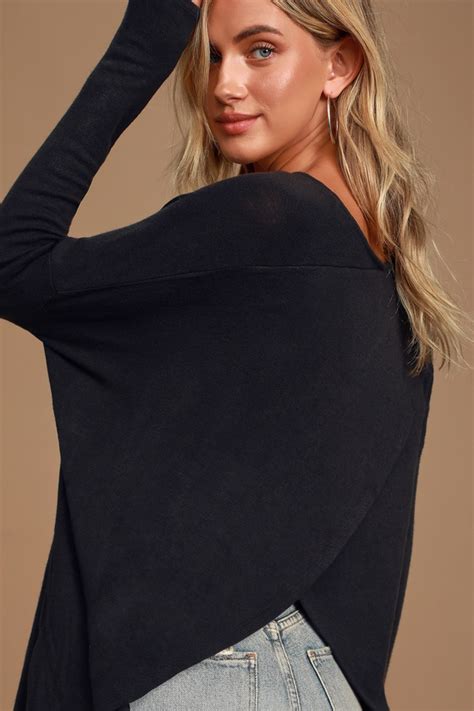 Cute Black Top Surplice Back Top Oversized Black V Neck Top Lulus