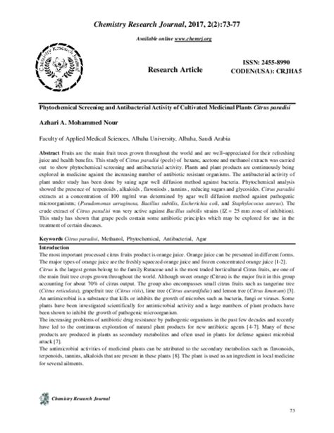 (PDF) Phytochemical Screening and Antibacterial Activity of Cultivated ...