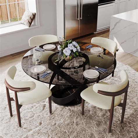 Modern Round Glass Dining Table for 4/6