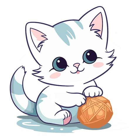 Un Lindo Gato De Dibujos Animados Jugando Con Una Bola De Hilo Vector