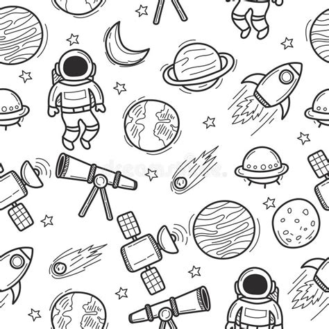 Espacio Y Astronauta Patrón De Doodle Sin Fisuras Con Color Blanco Y