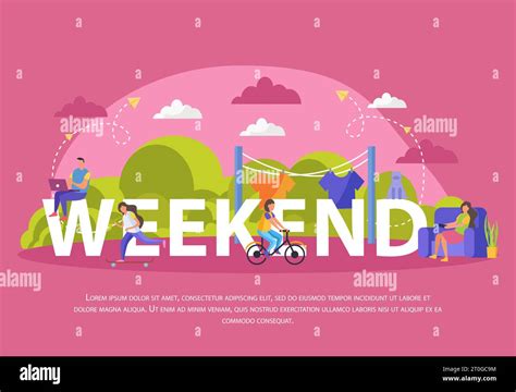 Lazy Weekends People Flat Poster With Big Weekend Headline And People