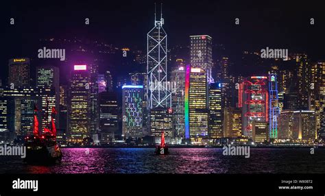 Skyline at Victoria Harbour at night, Hong Kong, SAR, China Stock Photo ...