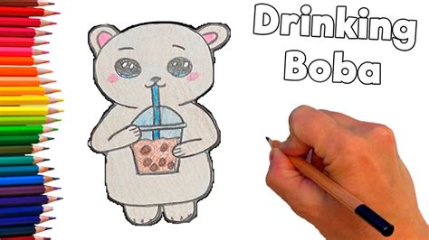 How To Draw A Polar Bear Drinking Boba Cute Drink Easy Drawings