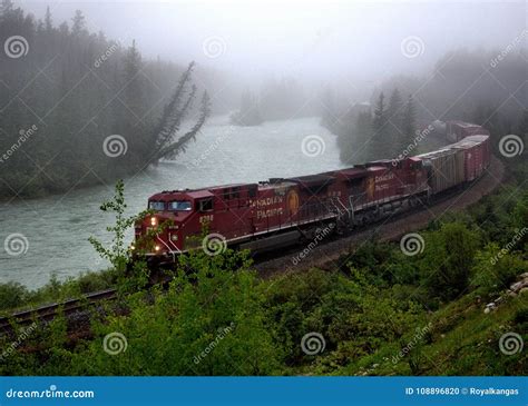 Canadian Pacific Train On Morant`s Curve Lake Louise Alberta