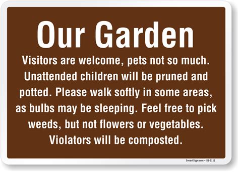 Pick Weeds Do Not Pick Flowers Garden Rules Sign, SKU: S2-5112