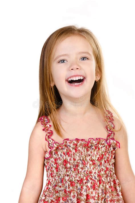 Verticale De Rire La Petite Fille Mignonne Disolement Photo Stock