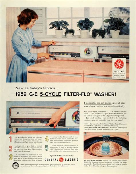 1959 Ad G E 5 Cycle Filter Flo Washer Machine Laundry General Electric Period Paper Historic