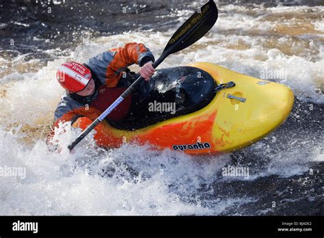 Kayaker Kayaking In Pyranah Freestyle Play Kayak In White Water On