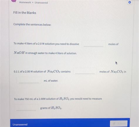 Solved Homework Unanswered Fill In The Blanks Complete The Chegg