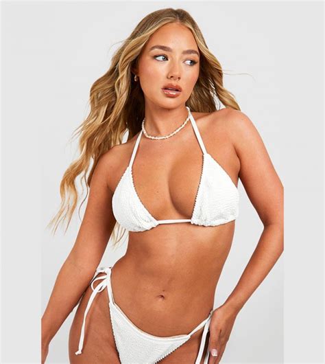 Buy Boohoo Premium Crinkle Tie Triangle Bikini Top In White 6thStreet