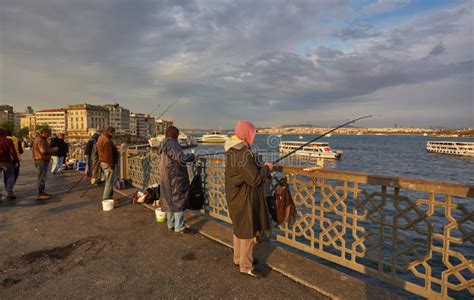 ISTANBUL, ISTANBUL - APRIL 21, 2017: Fishermen on Galata Bridge of ...