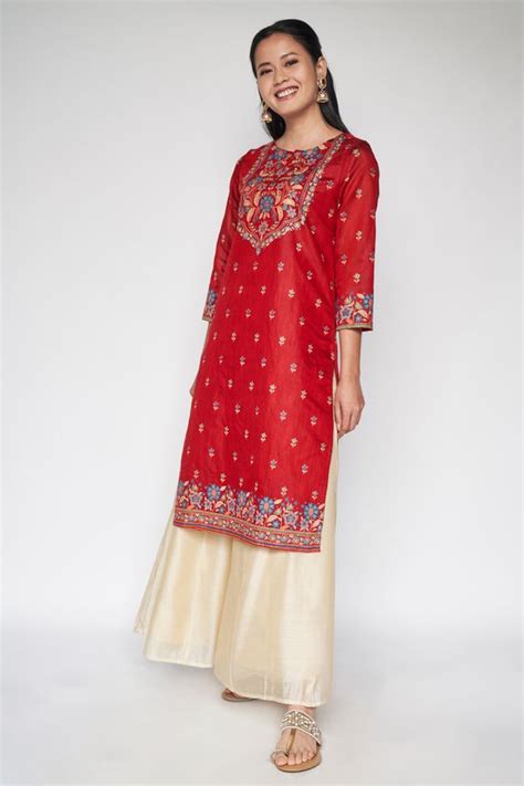 Buy Red Ethnic Motifs Straight Kurta At