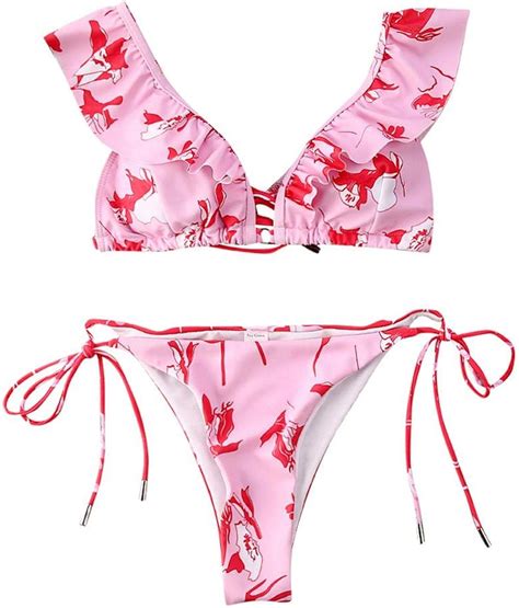 Costumi Da Bagno Sexy Bandage Fiore Bikini Set Donne Nuoto Volant Push Up Imbottito Costumi