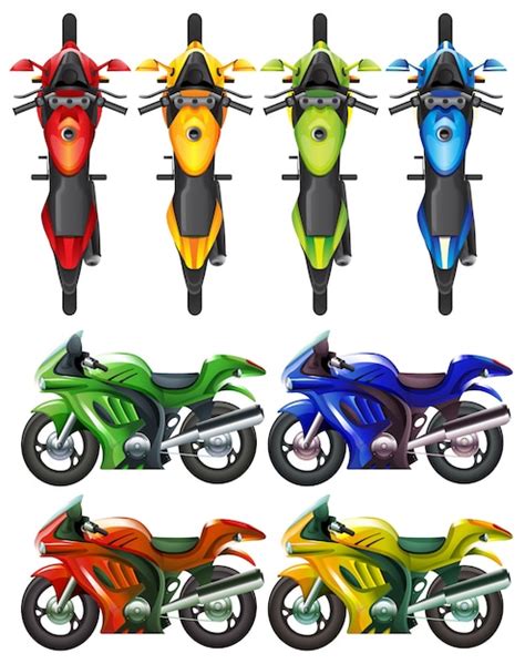 Conjunto de moto em várias cores ilustração Vetor Grátis