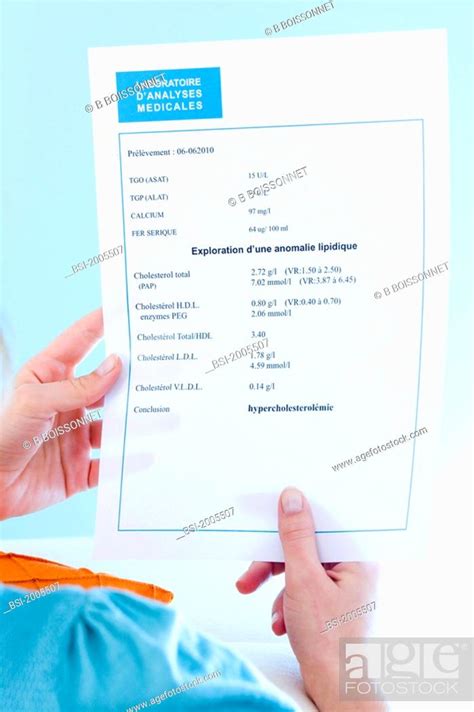 Model. Results of blood analysis. On the top of the sheet : dosage of ...