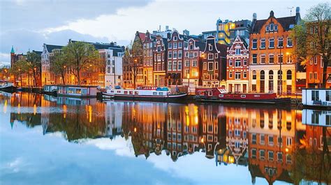 HD wallpaper: europe, netherlands, amsterdam, reflected, architecture, evening | Wallpaper Flare