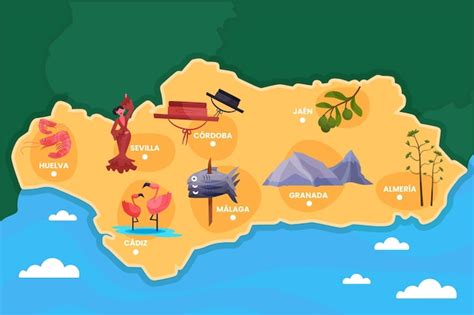 Mapa de andalucía con hitos Vector Gratis