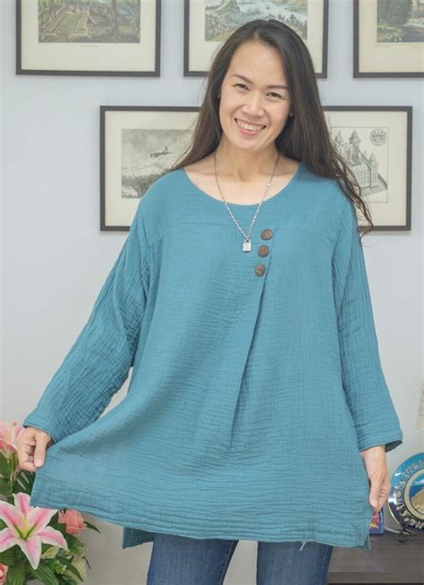 Double Gauze Cotton Top Crinkle Cotton Tunic Long Sleeves Etsy