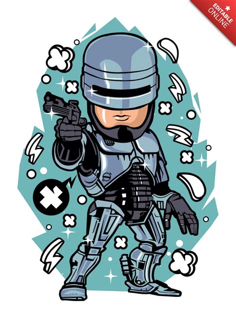 Robocop Cartoon Character T shirt Design Template Modelo de diseño