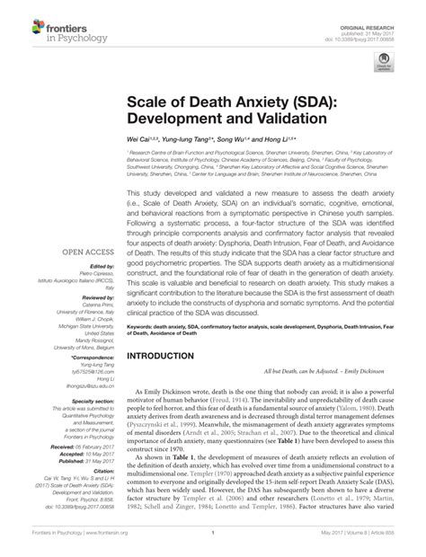 Pdf Scale Of Death Anxiety Sda Development And Validation