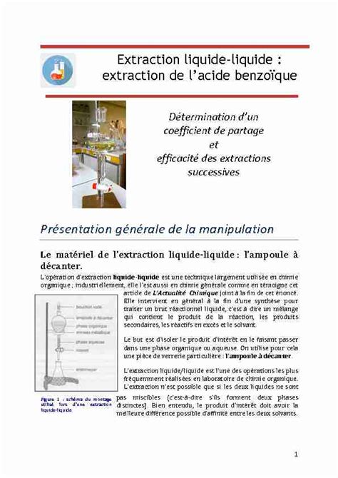 Extraction De Lacide Benzoïque Pdf