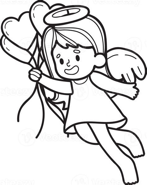 Hand Drawn Cupid with heart balloons illustration 16733056 PNG