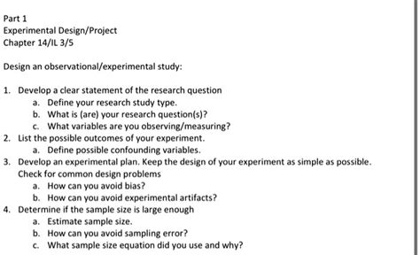 SOLVED: Part 1 Experimental Design/ Project Chapter 14/1L 3/5 Design an ...