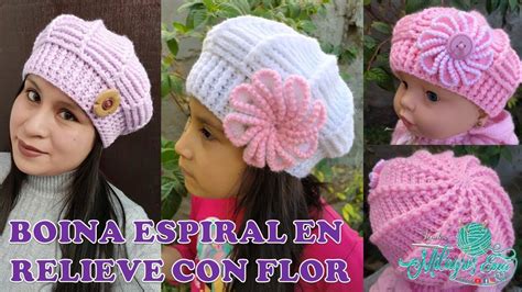 Boina Reversible En Punto Espiral En Relieves Con Flor Tejido A Crochet