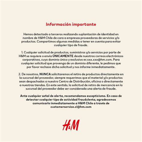 H M Chile on Twitter Estimados clientes Ante cualquier situación