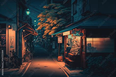 Lofi Tokyo Street At Night Illustration Stock Adobe Stock