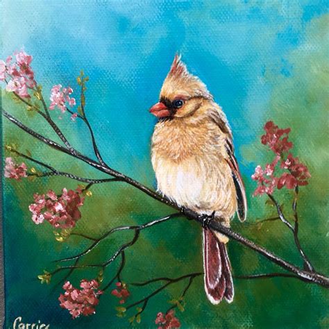 Female Cardinal Acrylic painting. 6"x6" | Art, Painting, Original art