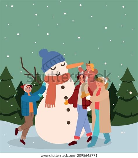 Family Snowman Winter Scene Stock Vector (Royalty Free) 2095645771 | Shutterstock