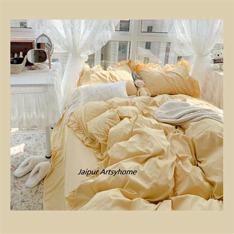 Ruffle Pastel Yellow Duvet Cover Set Ruffled Design Boho Etsy